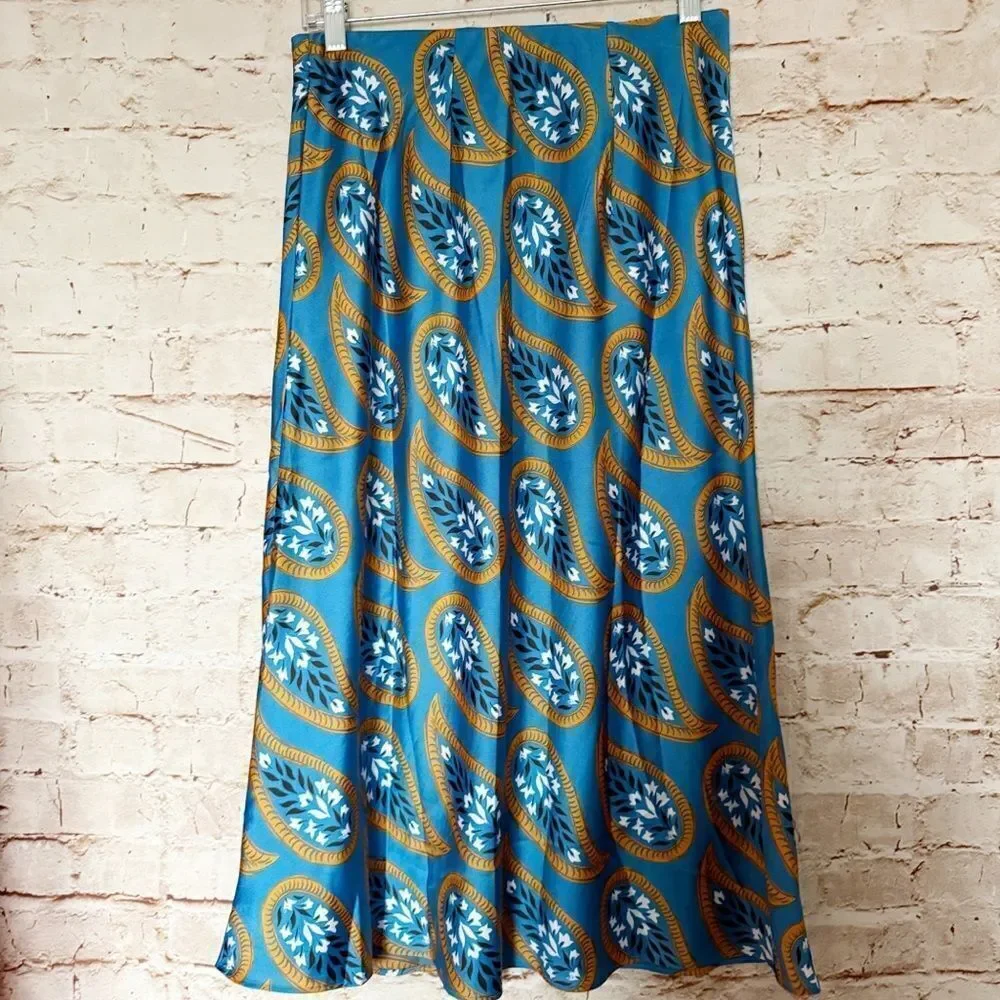 Ann Taylor satin paisley floral midi skirt